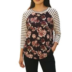 Betsey’s Boutique Floral Raglan T Shirt Burgundy Longline Size Large